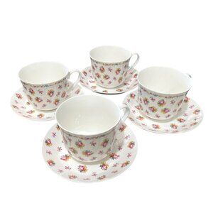 Roy Kirkham Petite Rose Fine Bone China 1996 Cup & Saucer Set Of 4
